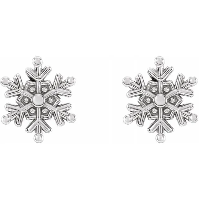 14k White Gold 5.1x4.5 mm Petite Snowflake Earrings