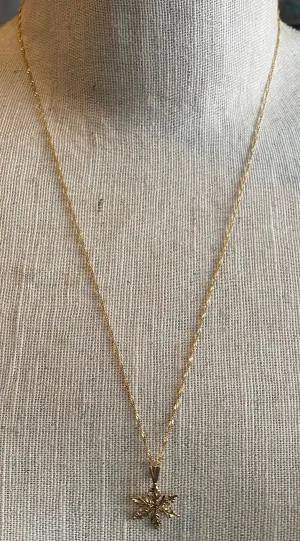 18kt Yellow Gold Chain Necklace 14k Diamond Cut Snowflake Pendant