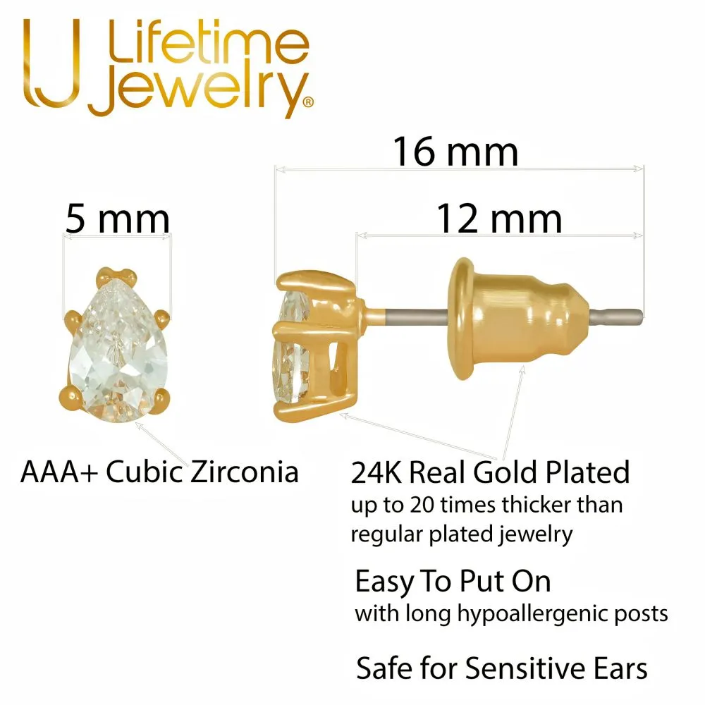 5mm Cubic Zirconia Teardrop Stud Earrings