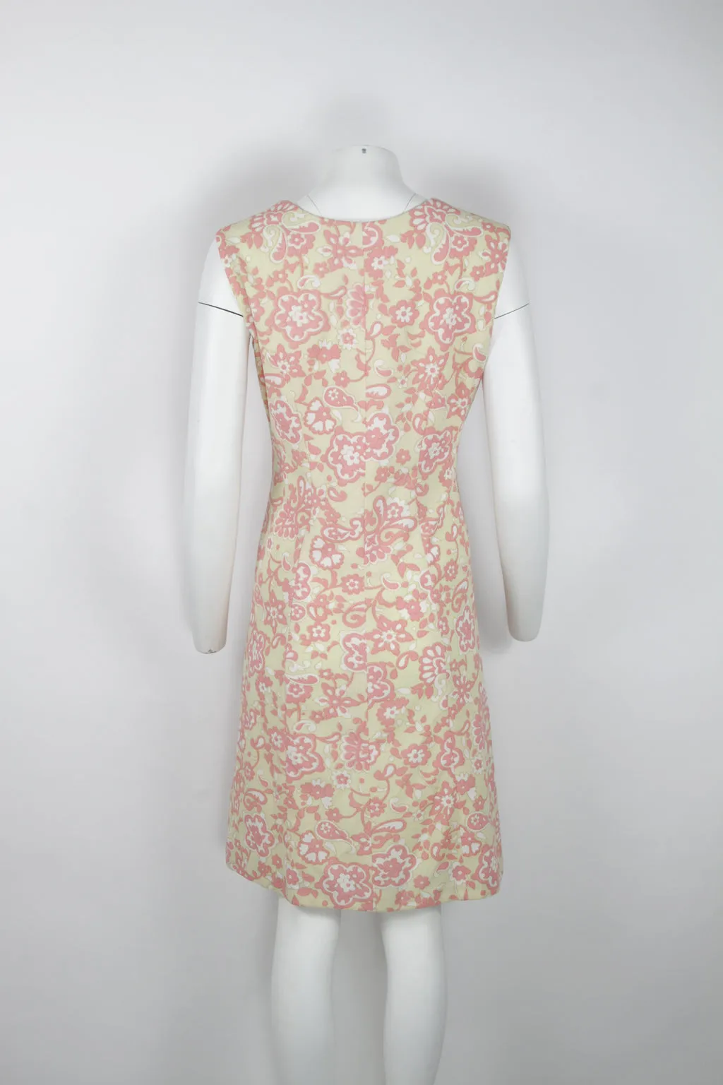 60s Beige and pink floral paisley pattern dress - M/L