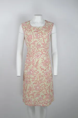 60s Beige and pink floral paisley pattern dress - M/L
