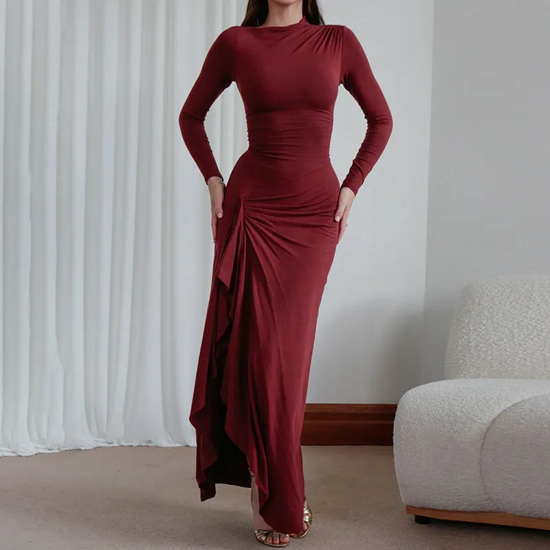 Aimee Sexy Long Sleeve Lace-up Thigh Spilt Maxi Dress
