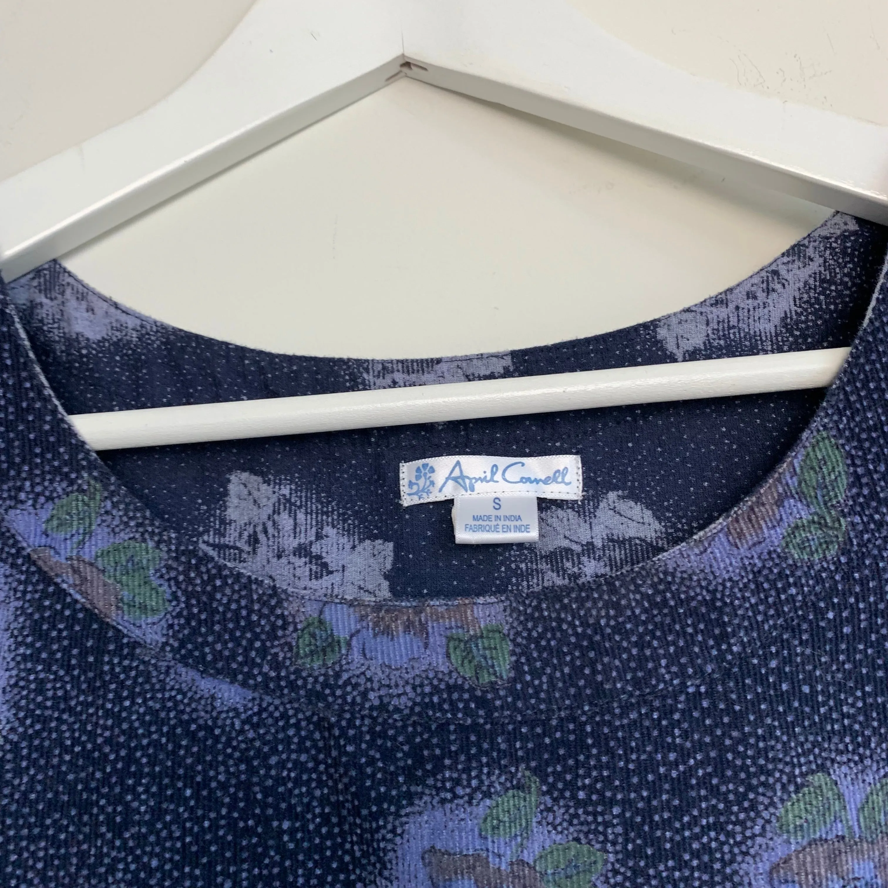 April Cornell Corduroy Mini Dress Jumper Navy Blue Floral Size Small