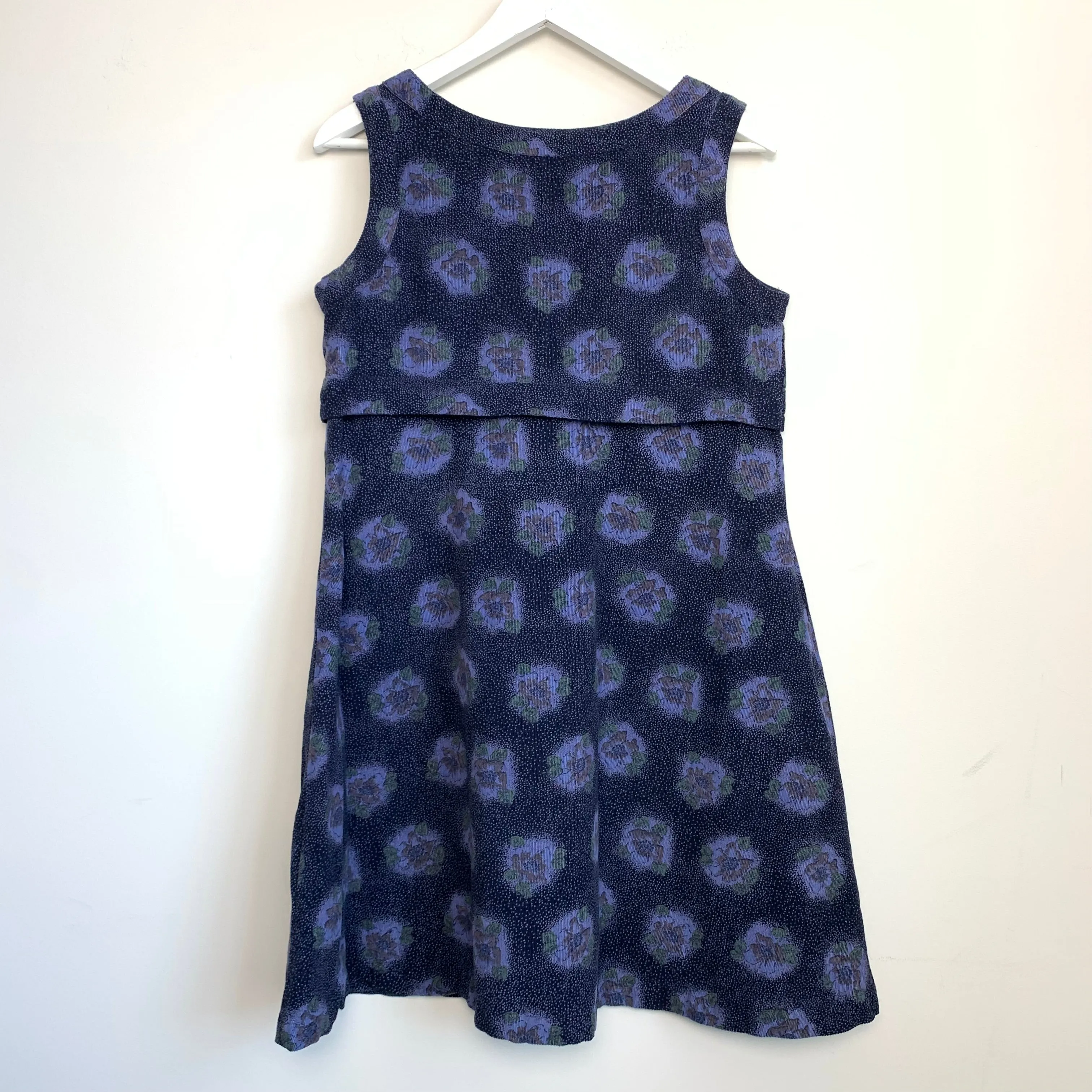 April Cornell Corduroy Mini Dress Jumper Navy Blue Floral Size Small