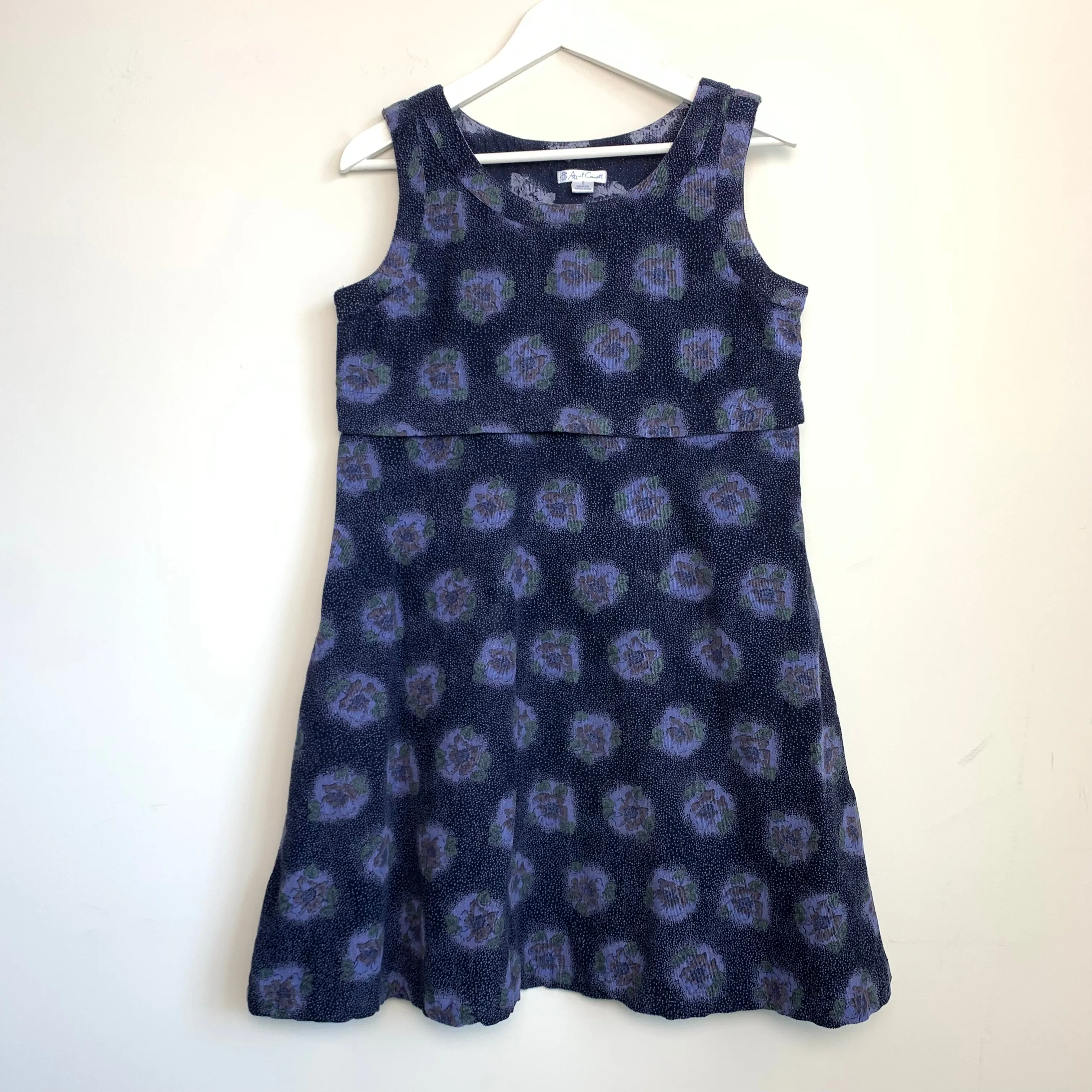 April Cornell Corduroy Mini Dress Jumper Navy Blue Floral Size Small