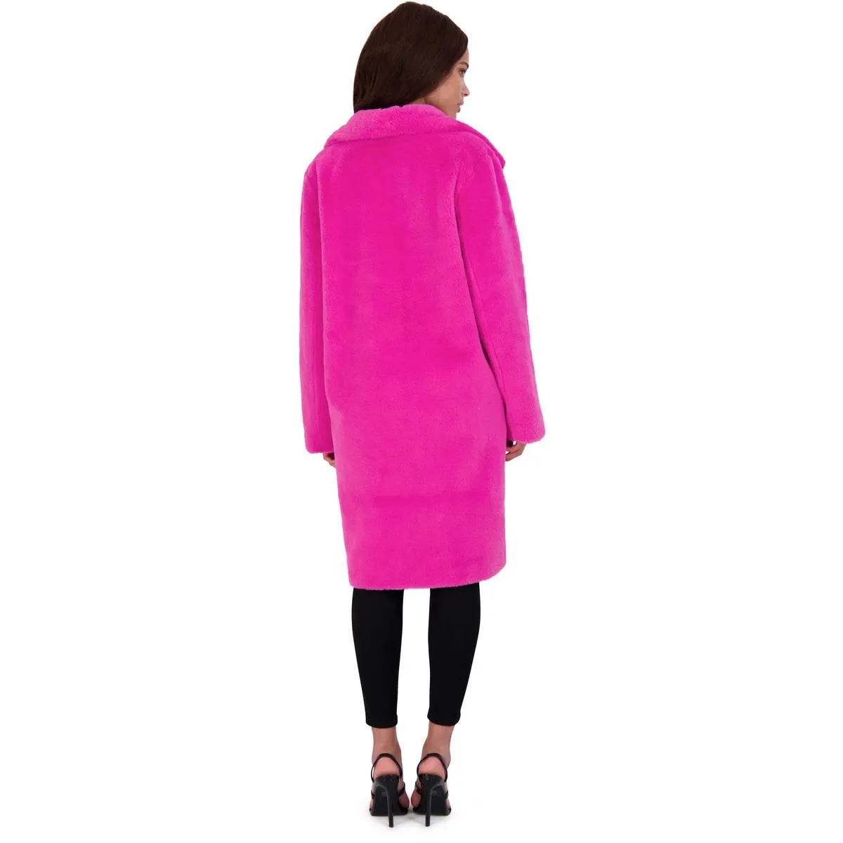 Avec Les Filles Women’s Mid-Length Faux Fur Coat with Notch Lapel