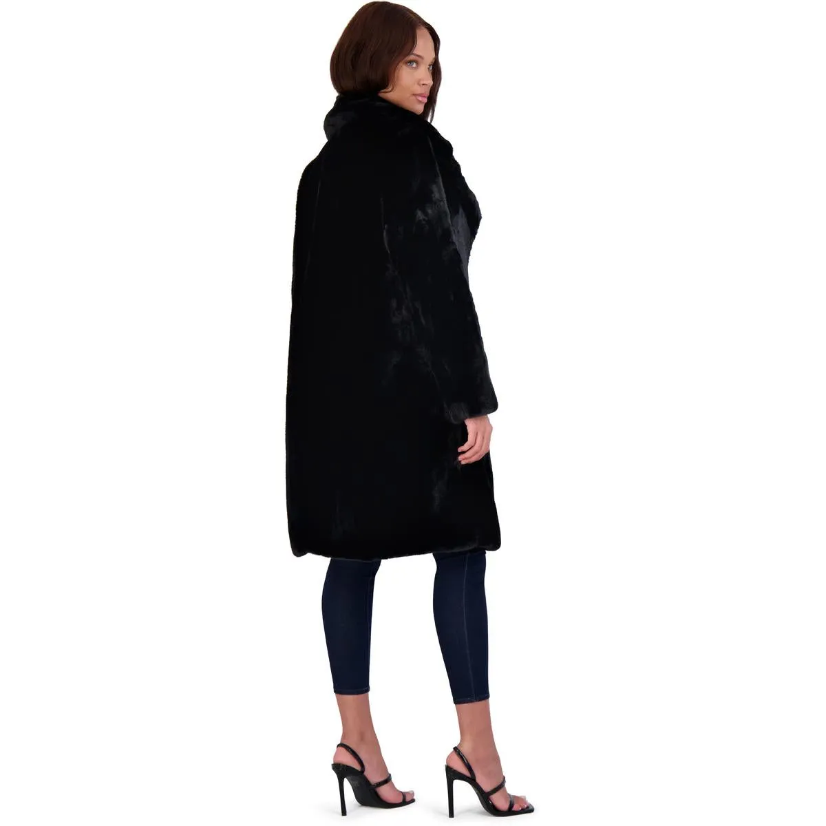Avec Les Filles Women’s Mid-Length Faux Fur Coat with Notch Lapel