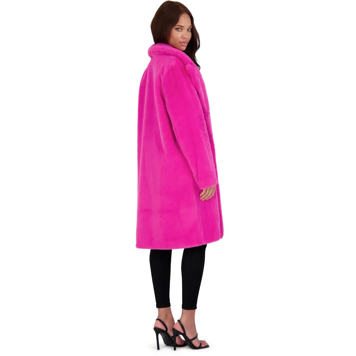 Avec Les Filles Women’s Mid-Length Faux Fur Coat with Notch Lapel