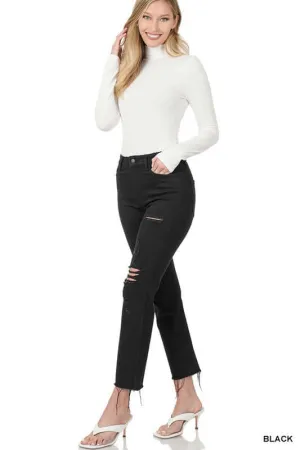 Black Distressed Cropped Denim Jeans