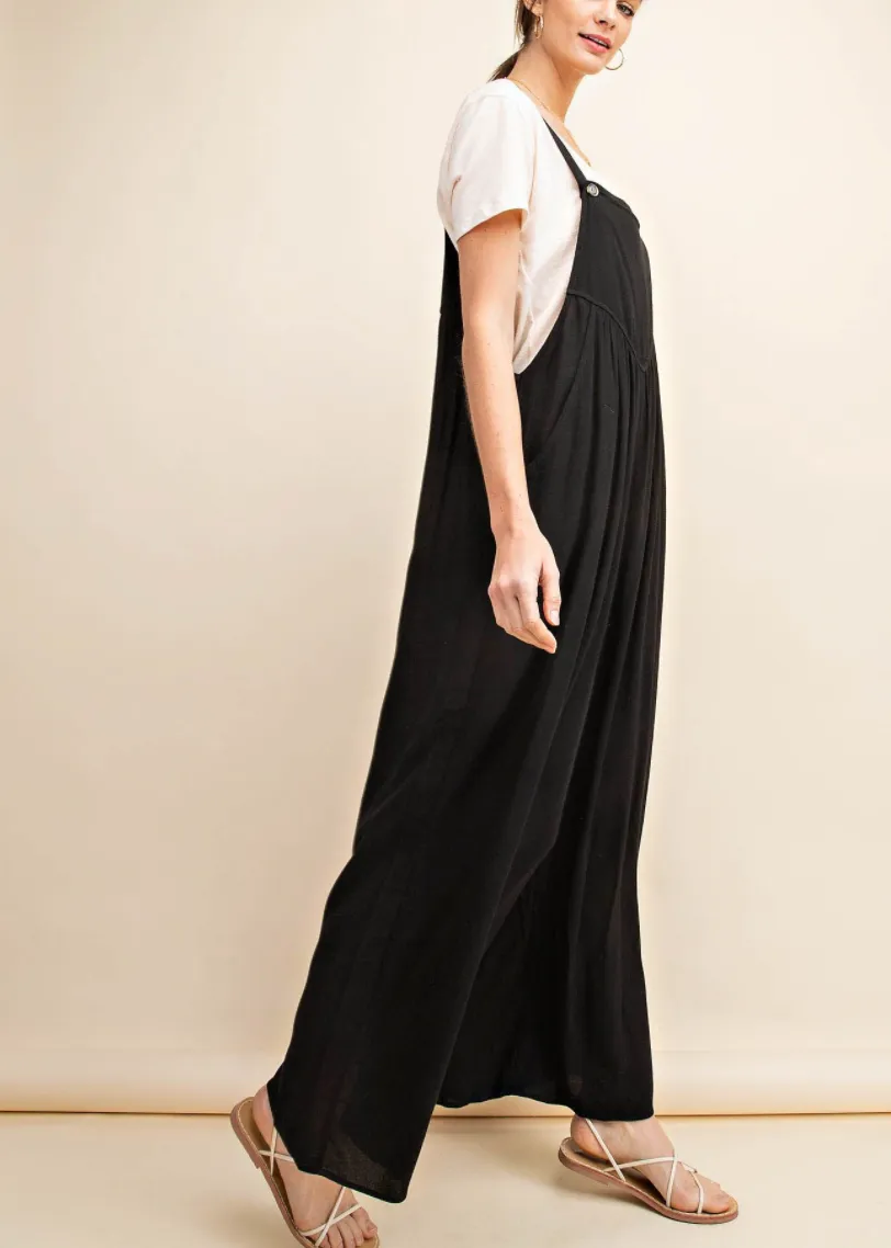 Black Wide Leg Overall Jumpsuit
