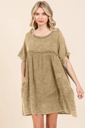 Blue Zone Planet |  Culture Code Full Size Short Sleeve Babydoll Texture Dress with Pockets