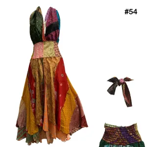 Boho Handmade Patchwork Fair Trade Halter Neck Indian Silk Sari Long Dress