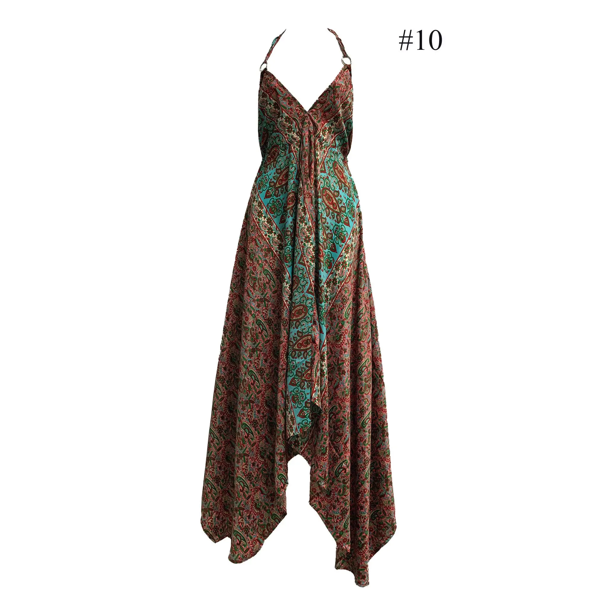 Boho Silk Halter Neck Dress Beach Party Goddess Paisely Maxi Dress Niya