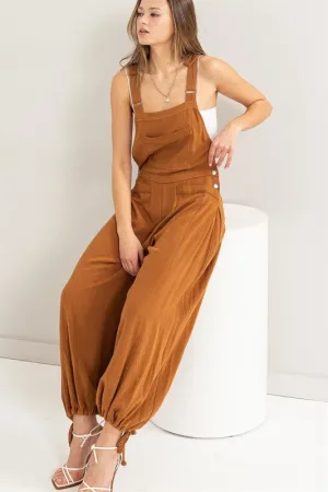 Brown Linen Tapered Overall