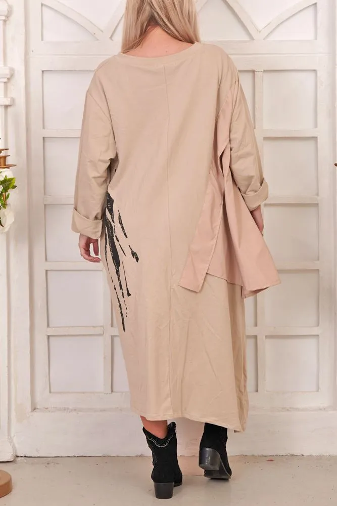Brush Stroke Layered Hanky Hem Cotton Dress
