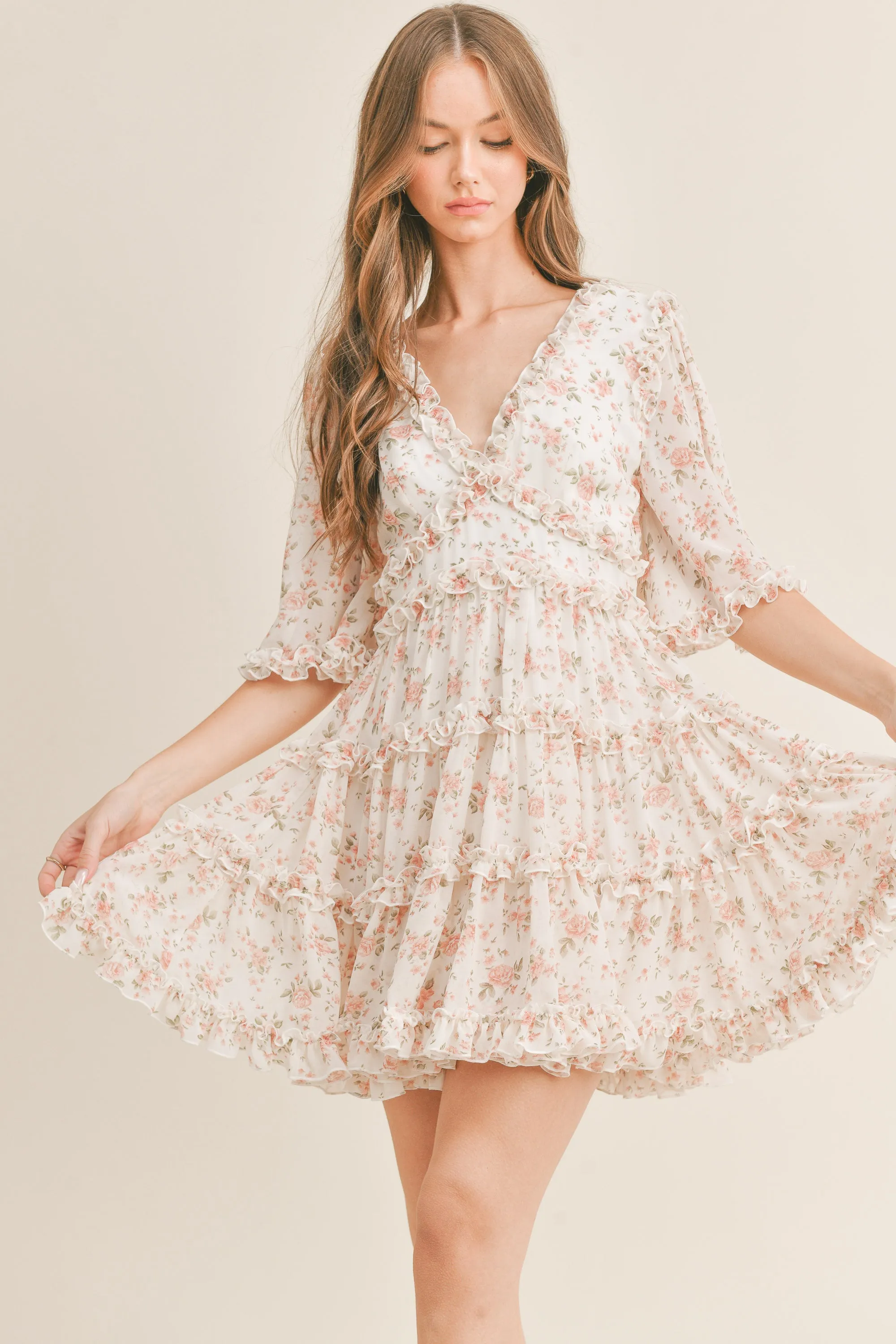 CAPUCINE FLORAL RUFFLE DETAIL DRESS