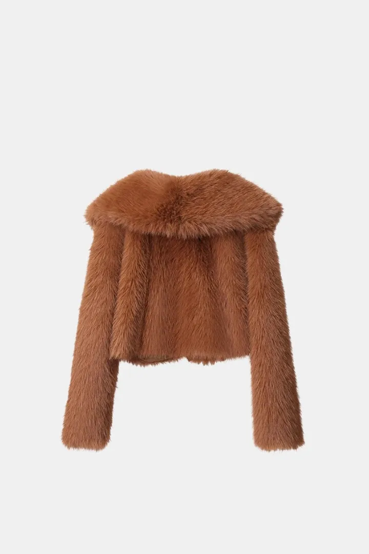 Crop Fur Coat Whit Collar