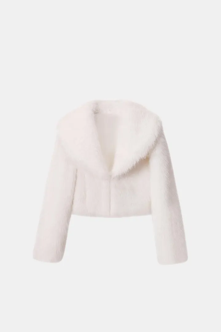 Crop Fur Coat Whit Collar