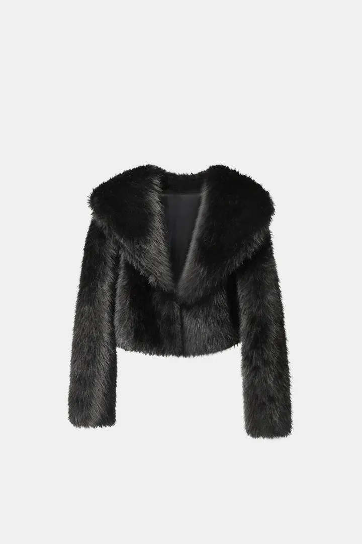 Crop Fur Coat Whit Collar