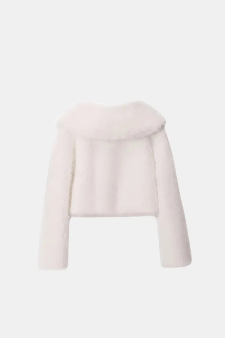 Crop Fur Coat Whit Collar