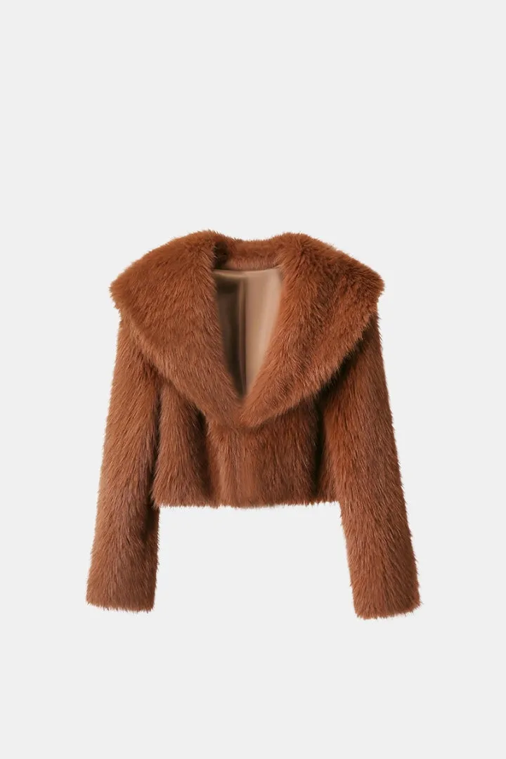 Crop Fur Coat Whit Collar