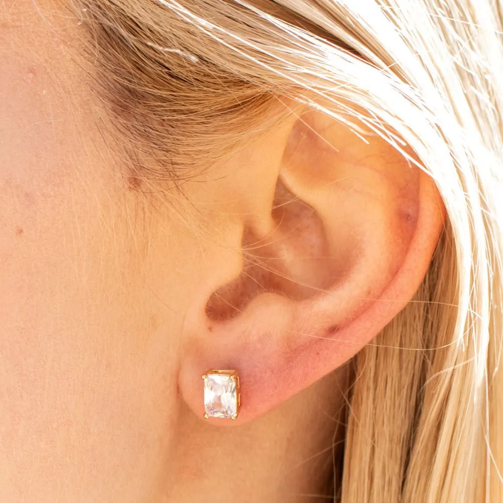 Cubic Zirconia Cube Stud Earrings