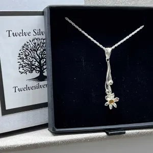Daffodil Flower Pendant in Sterling Silver & 18 Carat Gold