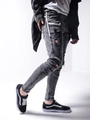 Distressed White Stripes Jeans