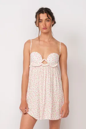 Drew White and Pink Floral Babydoll Cami Mini Dress