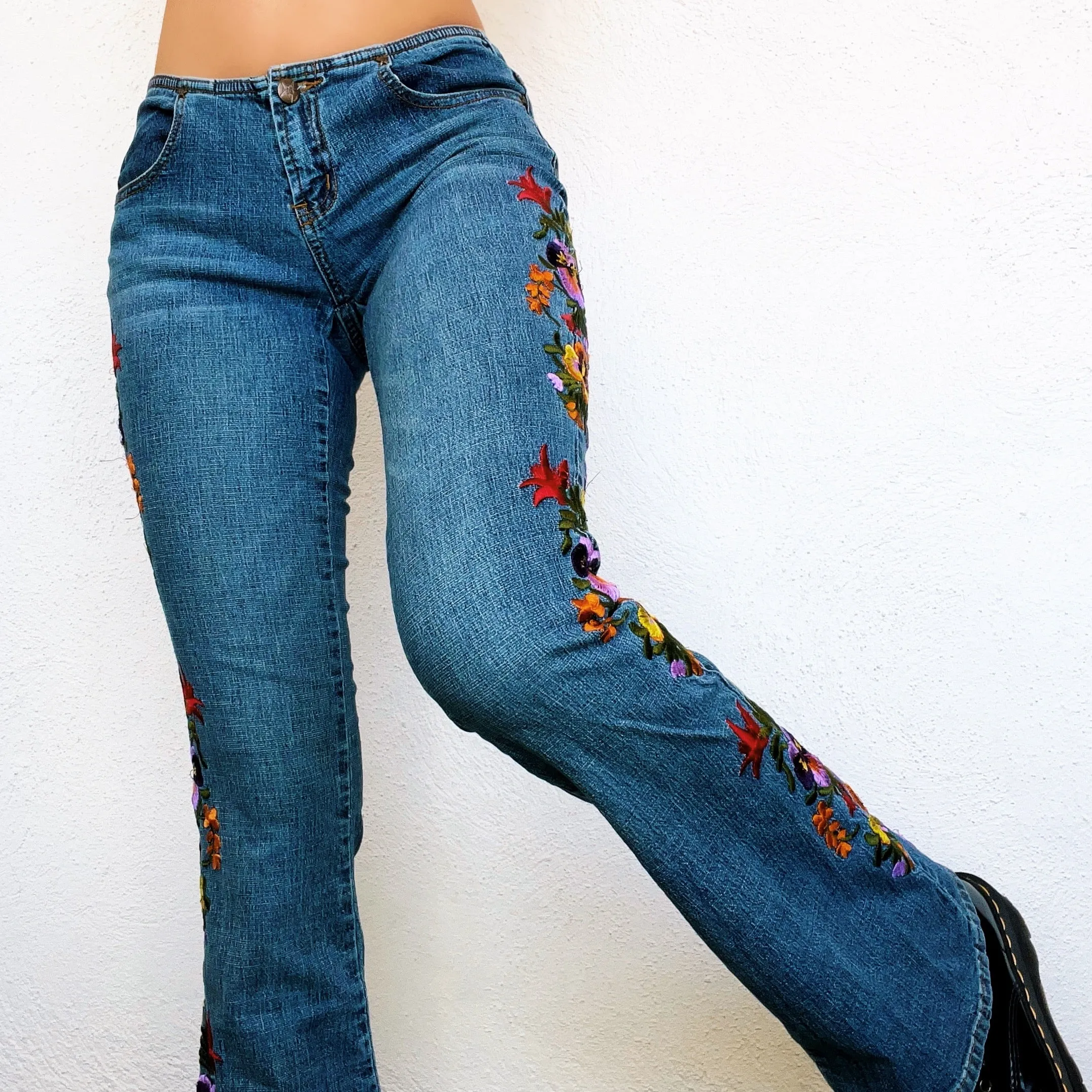Early 2000s Embroidered Floral Flare Jeans