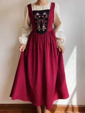 Floral Embroidery Cottagecore Maxi Dress