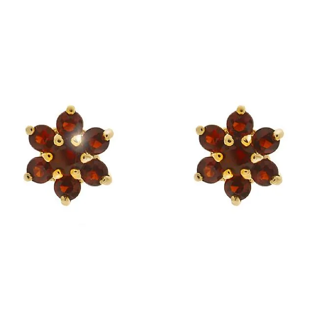 Gelb 9ct Gold 0.82ct Granat Blumenmuster Cluster Ohrstecker
