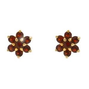 Gelb 9ct Gold 0.82ct Granat Blumenmuster Cluster Ohrstecker