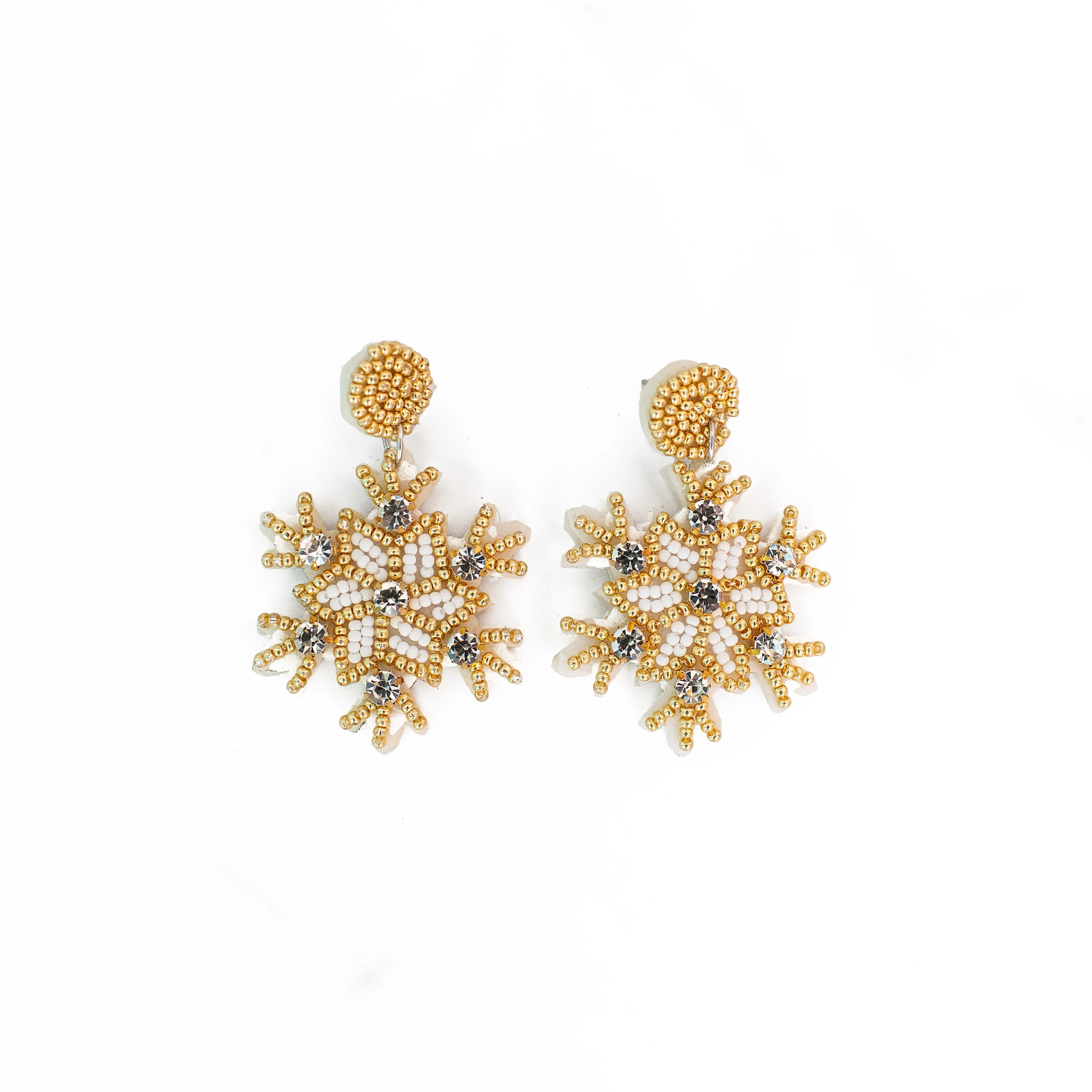 Gold Beaded Snowflake Earrings