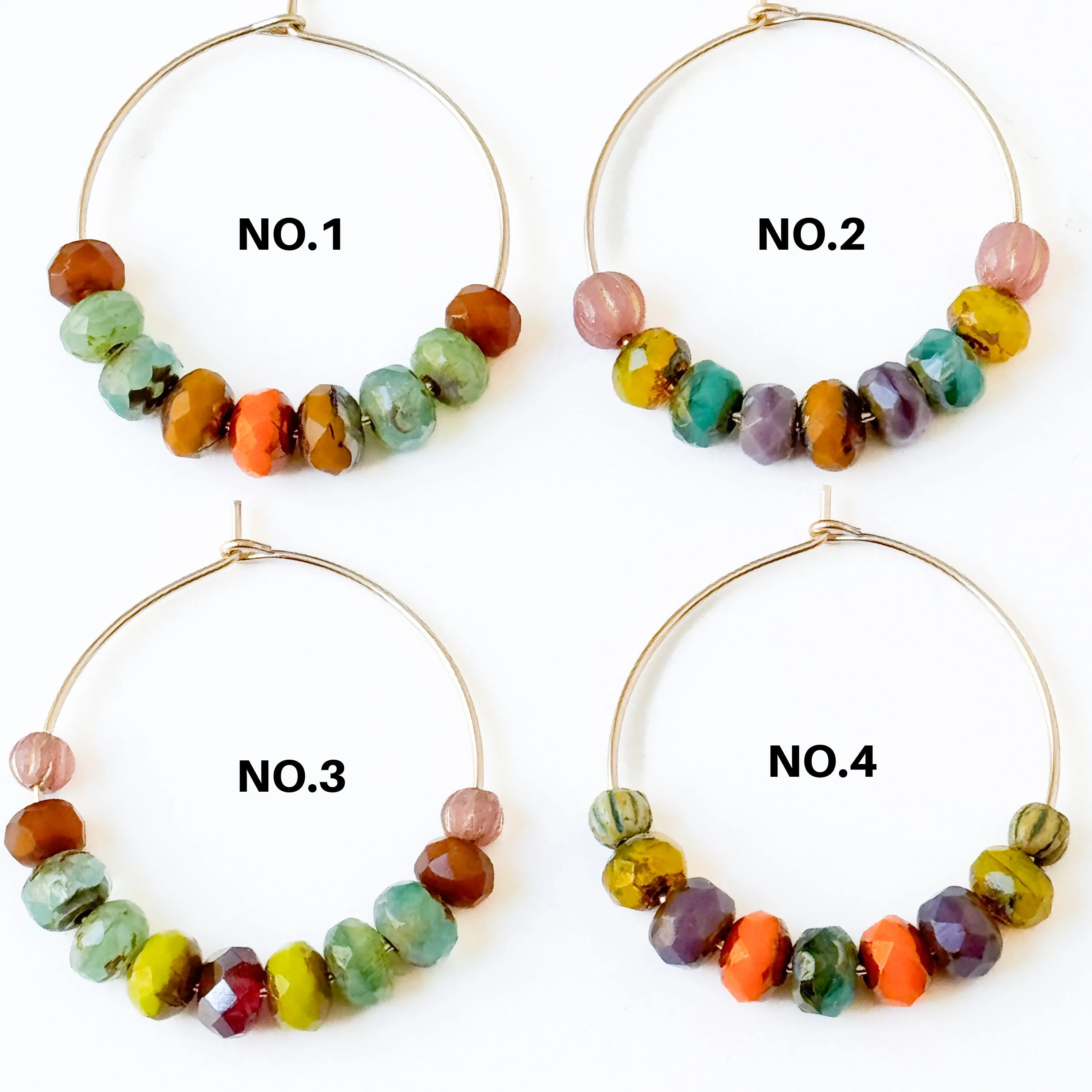 Gold-filled Hoops with small Vibrant Colorful beads for winter - WS