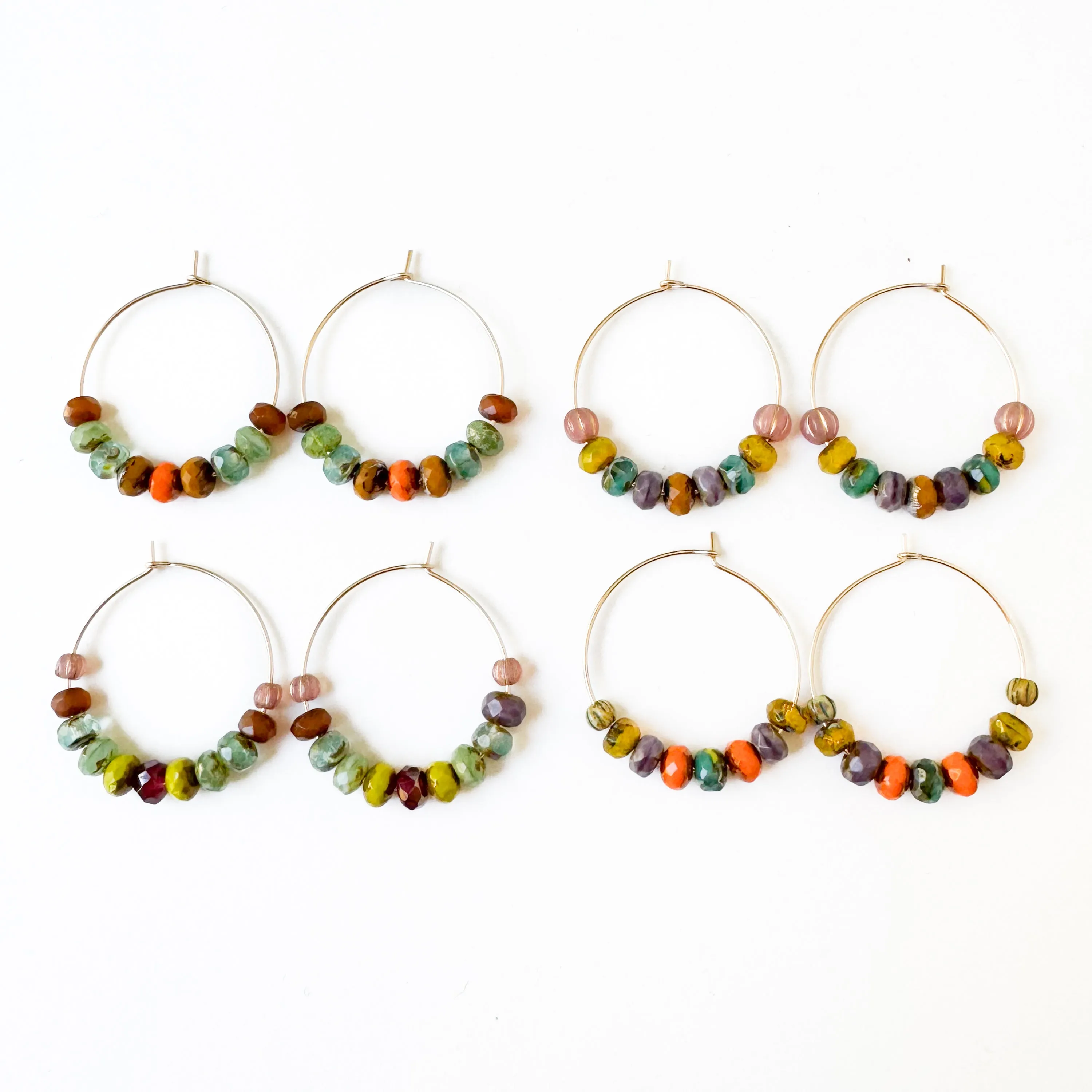 Gold-filled Hoops with small Vibrant Colorful beads for winter
