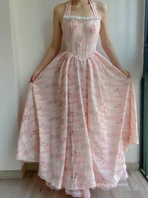 Halter Floral Ruched Lace Corset Swing Dress