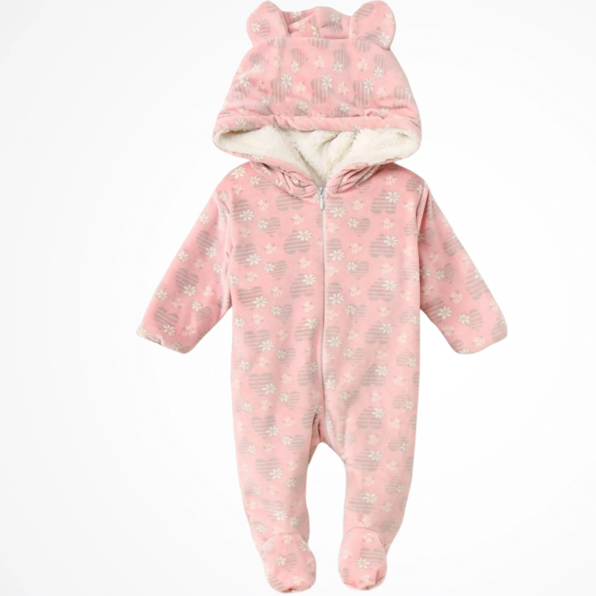Hearts Pink Fleece Hooded Onesies