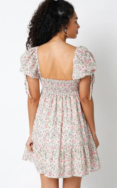 Jessie Pink and Green Floral Babydoll Mini Dress