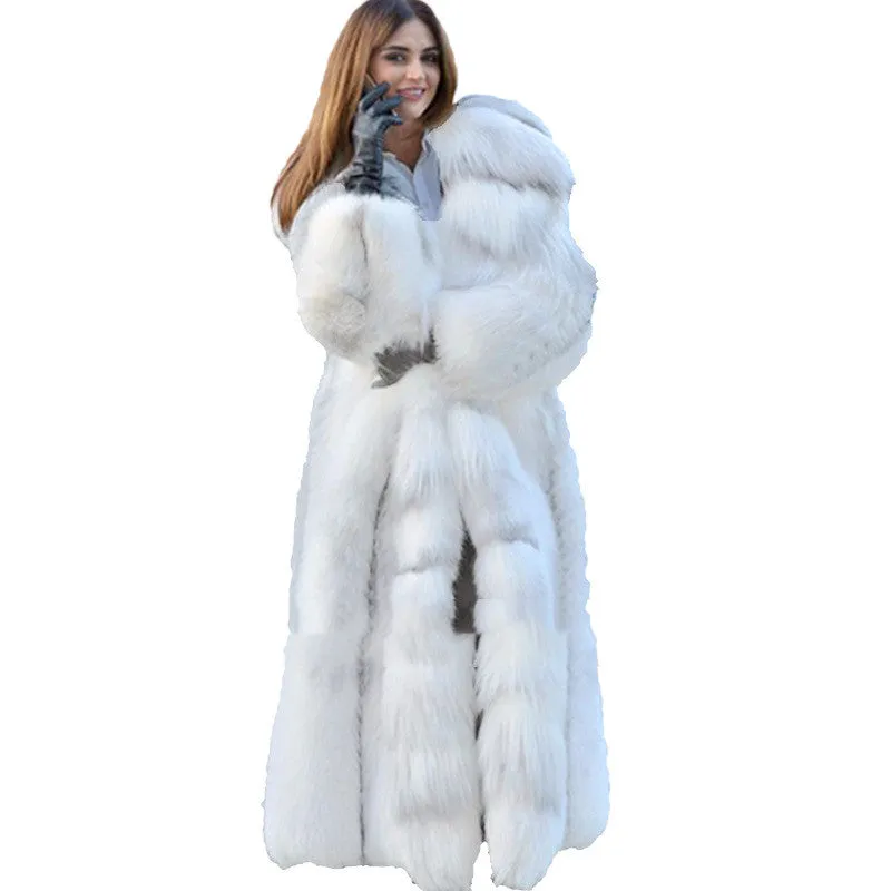 Luna Women's Long White Faux Fur Coat