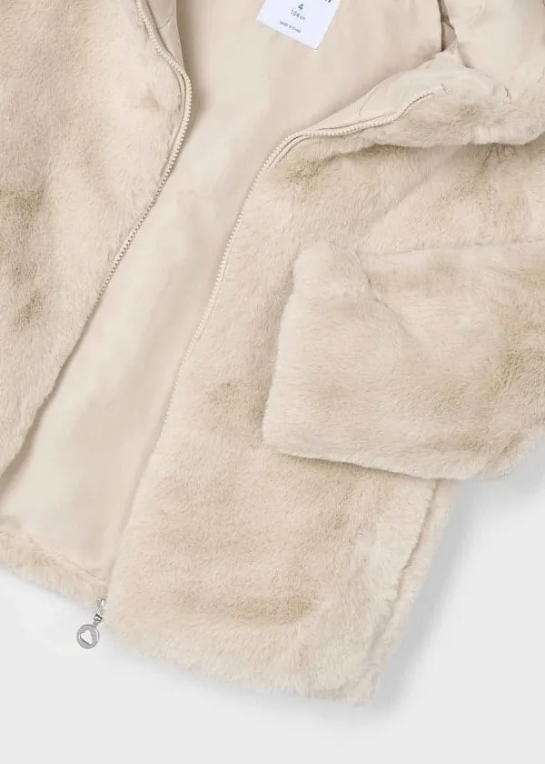 Mayoral Faux Fur Hooded Coat in Sand