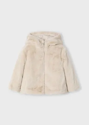 Mayoral Faux Fur Hooded Coat in Sand