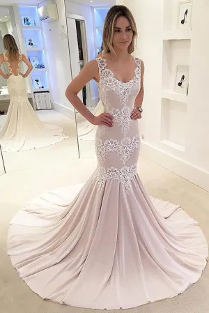 Mermaid Wedding Dress,Appliqued Sleeveless Wedding Gown,Chiffon Sexy Backless Bridal Dress,N126