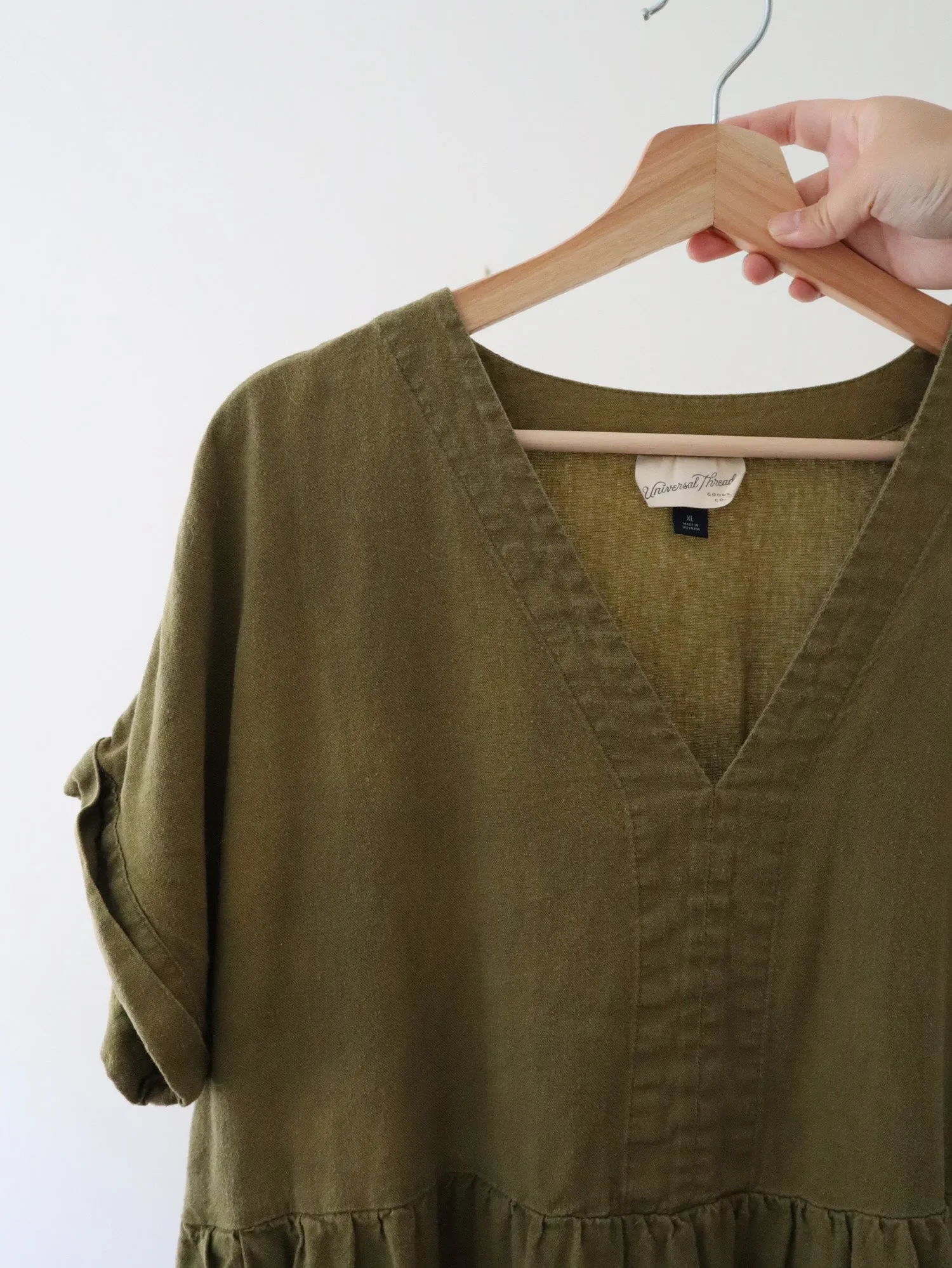 Olive Linen Babydoll Dress (XL)