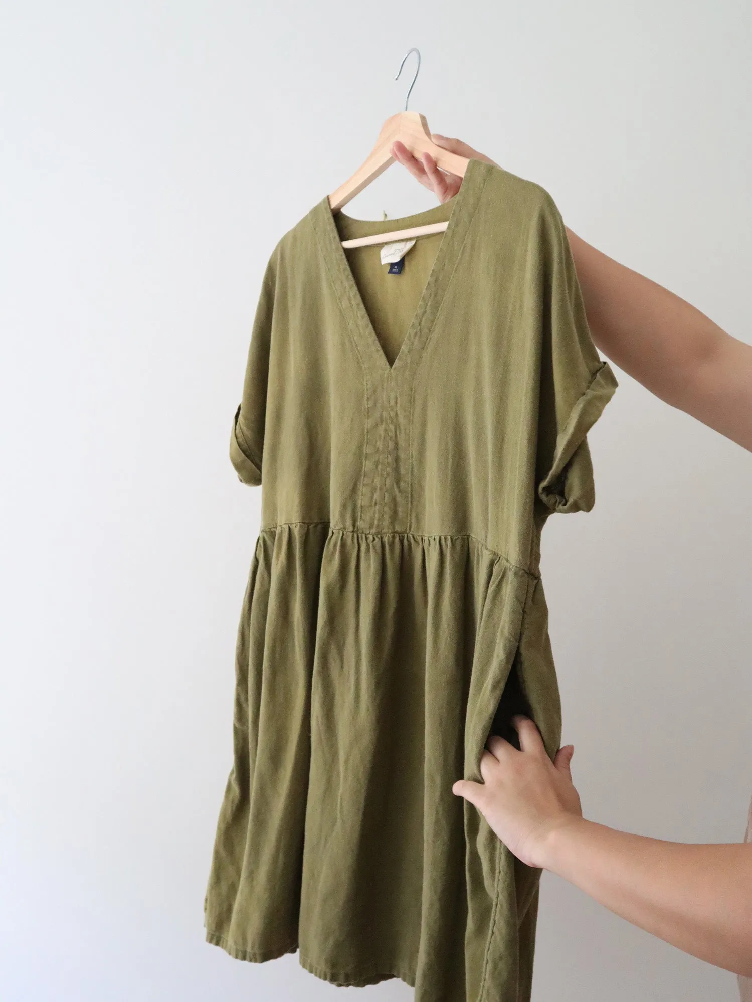 Olive Linen Babydoll Dress (XL)