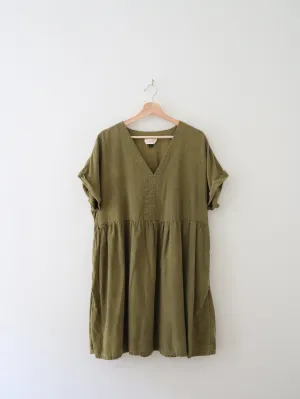 Olive Linen Babydoll Dress (XL)