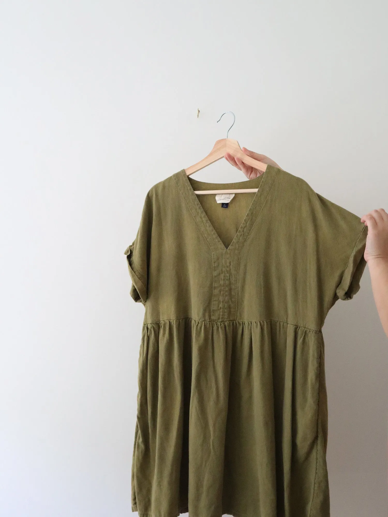 Olive Linen Babydoll Dress (XL)