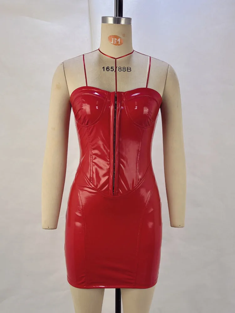 Pamela Off-shoulder Strapless Pu Leather Dress