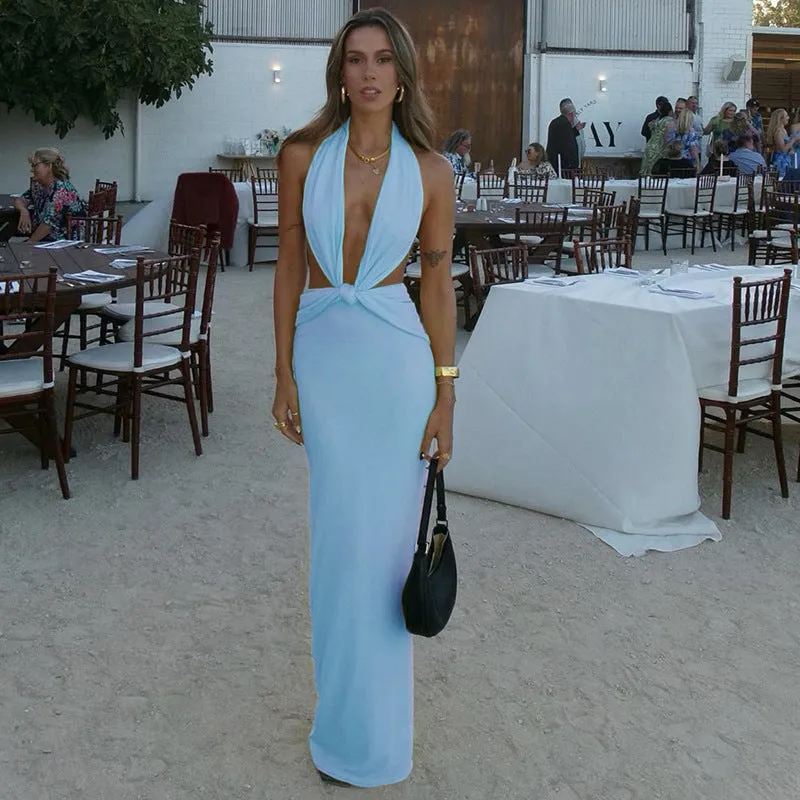Patricia Backless Halter Bodycon Maxi Dress