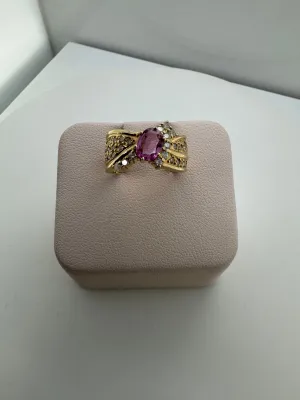 Pink Tourmaline and Diamond Thick Band Ring